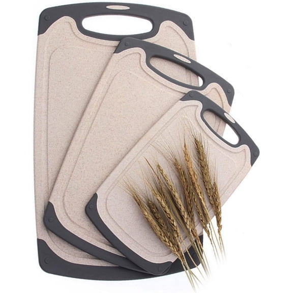 Cutting Boards For Kitchen, Anti-Skid Eco-Wheat Straw Cutting Board Set (3 Pcs), Dishwasher Safe (light brown)