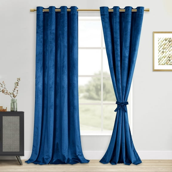XWZO Velvet Curtains 96 Inches Length 2 Panels - Soft Room Darkening Grommet Window Curtain Panels for Bedroom/Farmhouse/Patio Door with Tiebacks, Royal Blue, W52 x L96, Set of 2