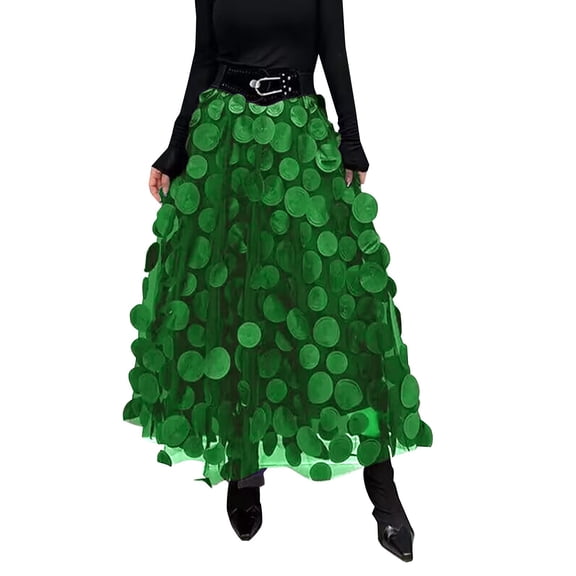 WTXUE Skirts for Women, Retro A-Line Skirt Half Length Skirt Women's3 D Polka Dotted Yarn Skirt High Waist, Green1 L