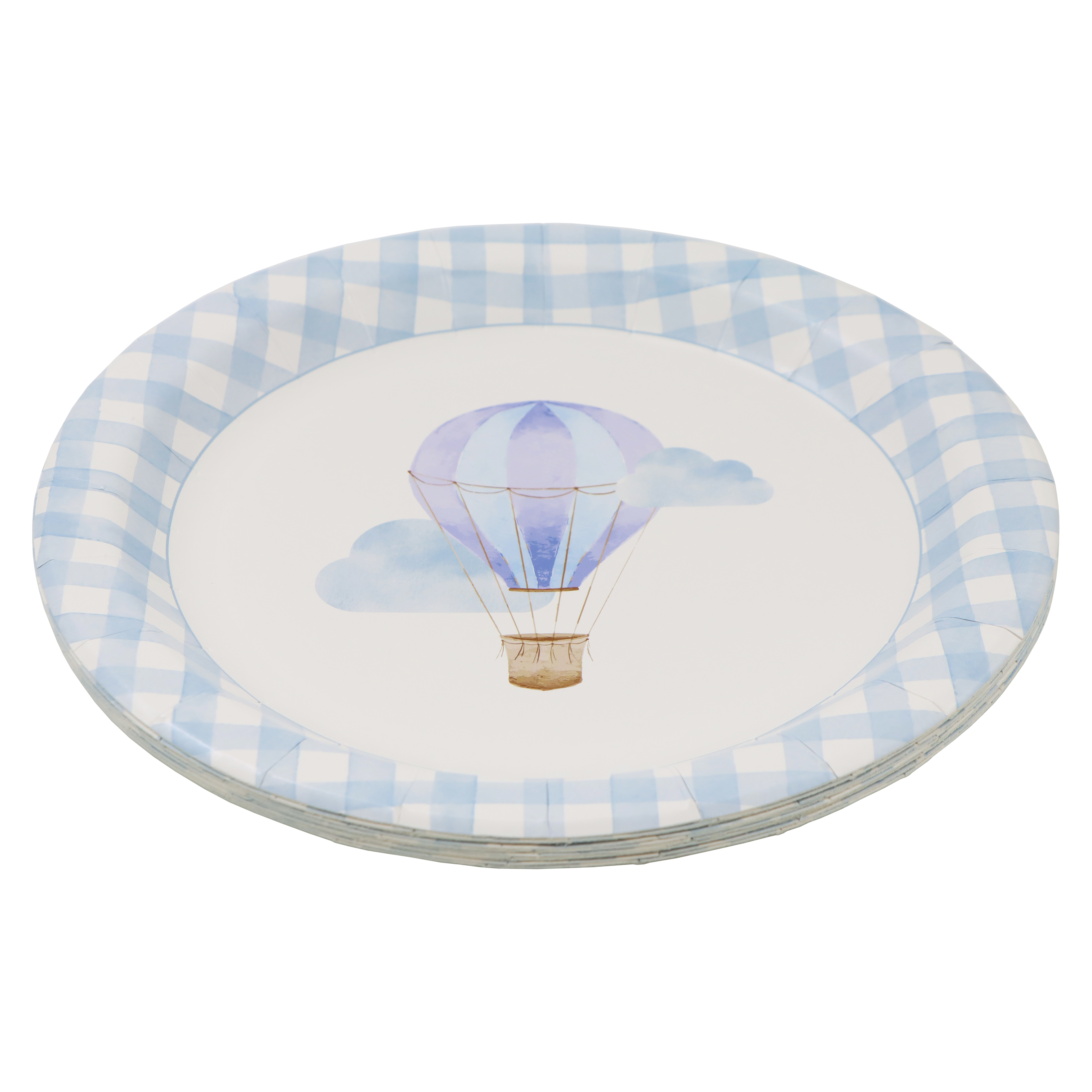 Celebrate It Paper Plates - Hot Air Balloon Print Dinner Plates with Blue Gingham Border, Blue/Multi, 9", 12 Packs (120 Total)