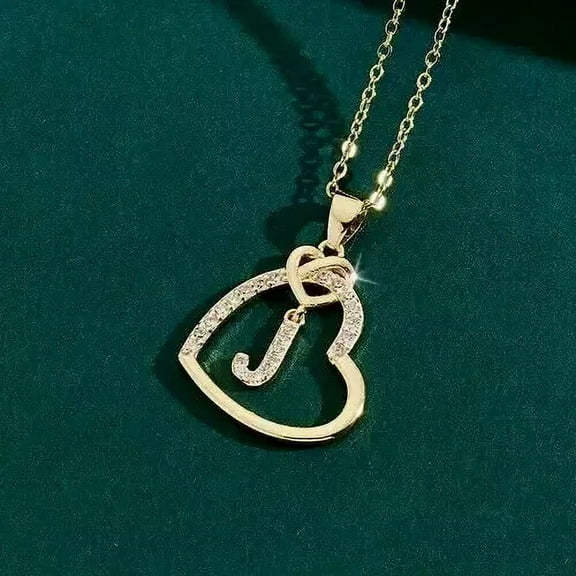 1Ct Round Cut Lab-Created Diamond 14k Yellow Gold Plated Heart Initial J Letter Pendant
