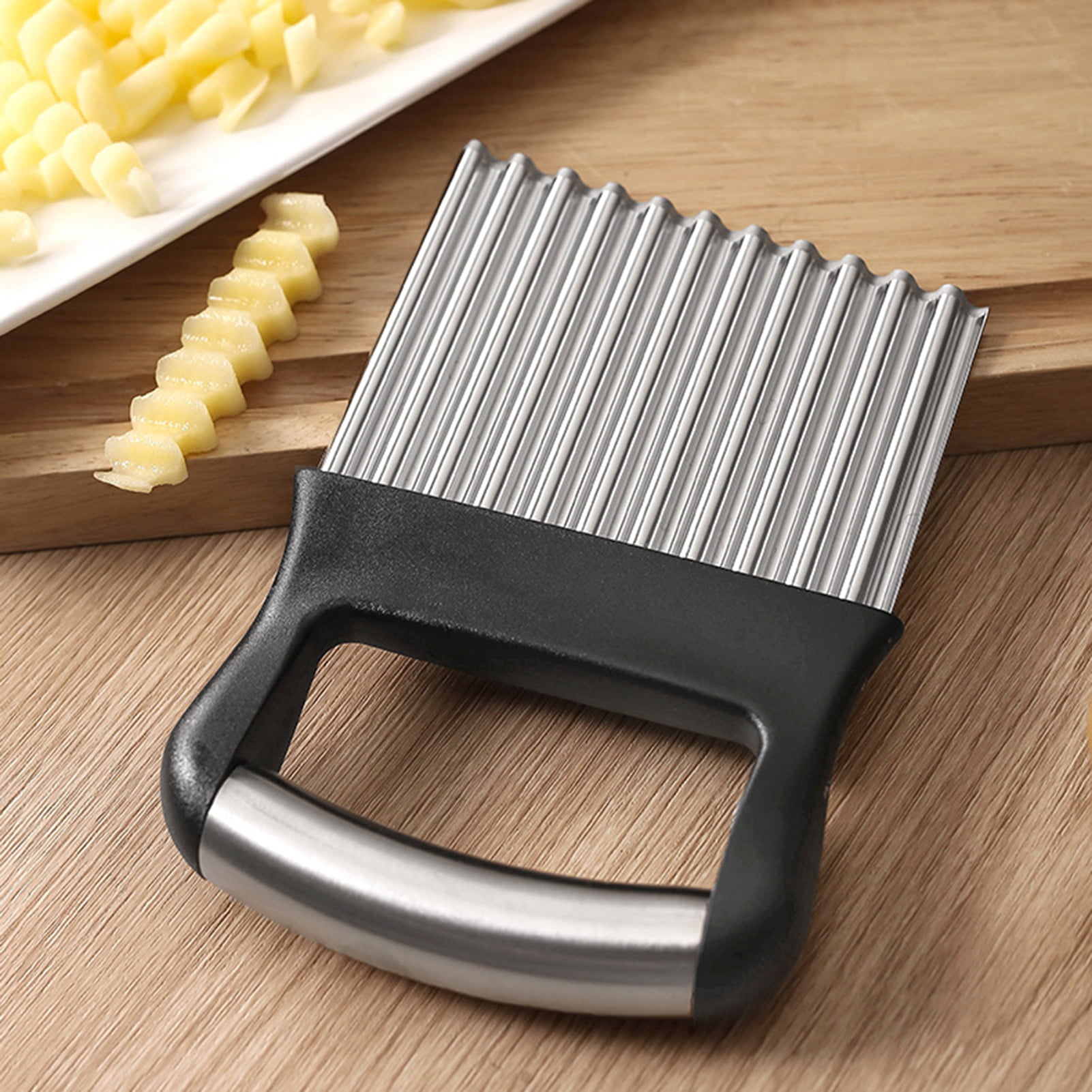 1pc Waffle Fries Potato Cutter With Grids, Grid Design Slicer, Crinkle Cut  Slicer, Wooden Handheld Grater