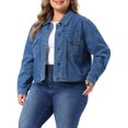 thumbnail image 4 of Agnes Orinda Women's Plus Size Denim Trucker Jacket Turn Down Collar Long Sleeve Button Down Casual Jean Jackets with Pockets 3X Blue, 4 of 6
