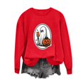 thumbnail image 4 of thefmos Women's Long Sleeve Pullover Sweatshirt Halloween Print Lightweight Solid Color Casual Top Trendy Spooky Season Outfit, Red L, 4 of 6