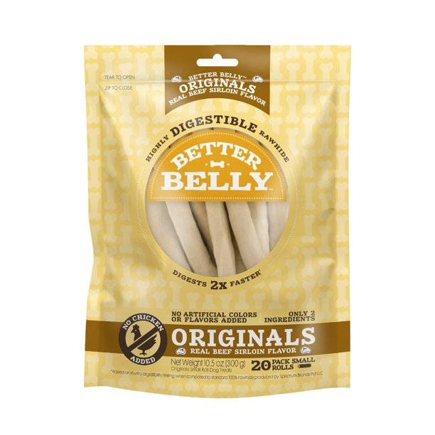 Better Belly Originals Easily Digestible Rawhide Chews, 20 Count Small