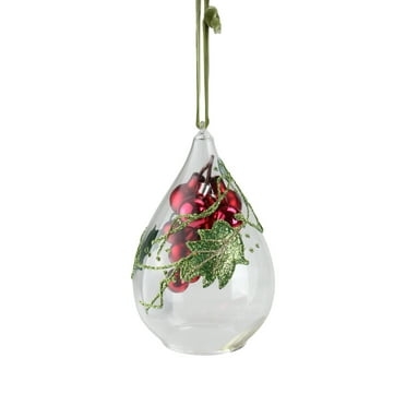Northlight 6" Grape Cluster in Teardrop Cloche Christmas Ornament - White/Red