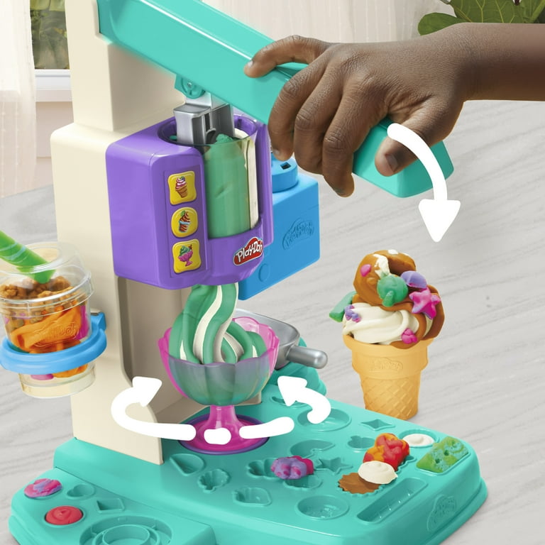 Play Doh Rainbow Swirl Ice Cream Playset 7 Pretend Play Kitchen Toys 5 Cans Preschool Toys Christmas Gifts for Girls Boys 3