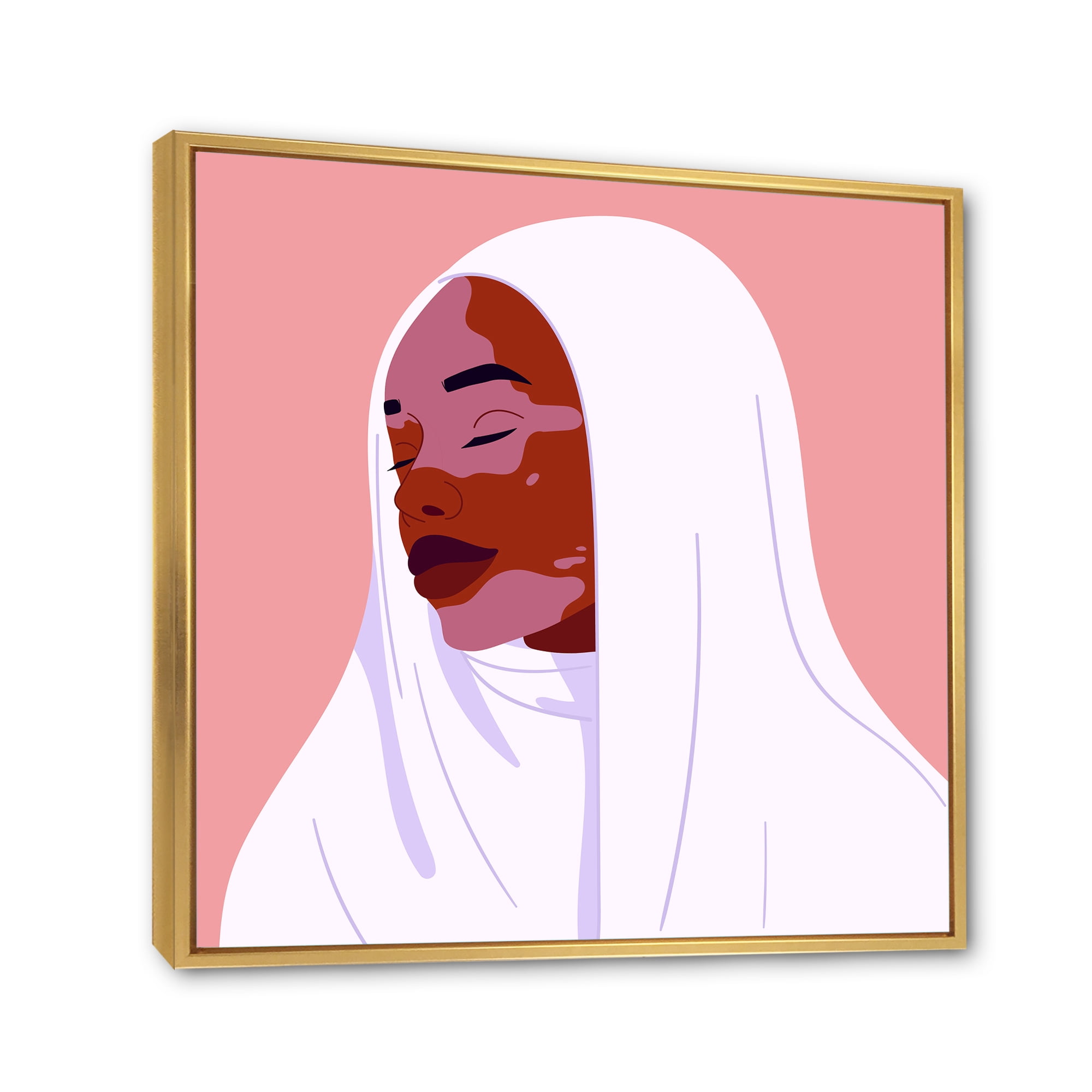 Beautiful Abstract Smiling Afro African Woman With Vitiligo 30 in x 30 in Framed Painting Canvas Art Print, by Designart
