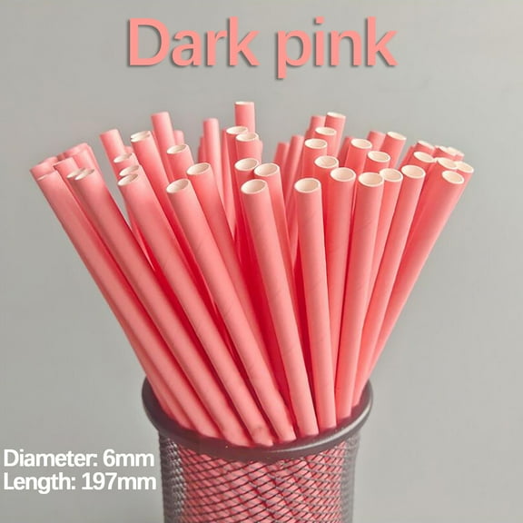 JeashCHAT Pink Paper Drinking Straws , Solid Color Disposable Degradable Paper Drinking Straws for Juice Beverage, Birthday Wedding Party Decor