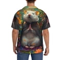 thumbnail image 3 of KLL Colorful Flower Meditating Hamster Print Men's Shirt Short Sleeve Button Down Summer Cuba Beach Shirts- Medium, 3 of 5