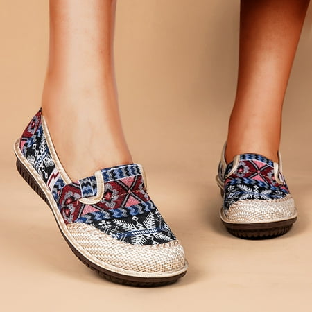 

FZM Women shoes Women Embroidered Casual Shoes Lazy Slip On Cloth Shoes Fashion Soft Sole Non Slip Ultra Light Soft Sole Casual Shoes
