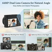4K Digital Camera,16X Digital Zoom,64MP Front and Rear Camera for Photography and Video Autofocus Anti-Shake,Vlogging Camera with Ultra Bright Flash-Black