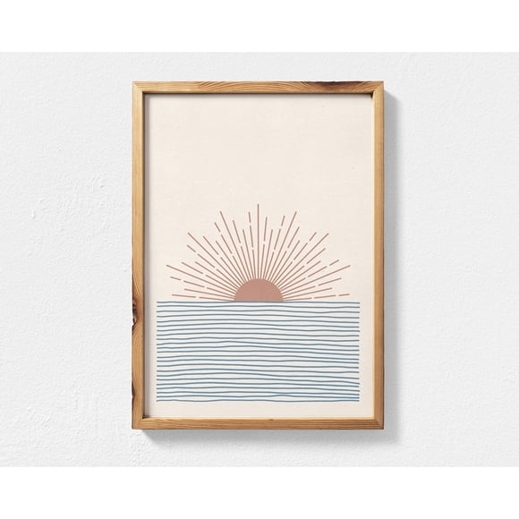 Boho Decor Sunburst Printable Wall Art Abstract Sun Mid Century Palm Tree Poster Geometric Sunrise Horizon Canvas Painting50 x 70 cm (without frame),01