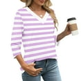 thumbnail image 4 of 3/4 Sleeve T-Shirts for Women Polka Dots Printed Casual V Neck Tee T-shirts Fall Spring Going Out Tops Loose Fit (M, Purple 02), 4 of 8