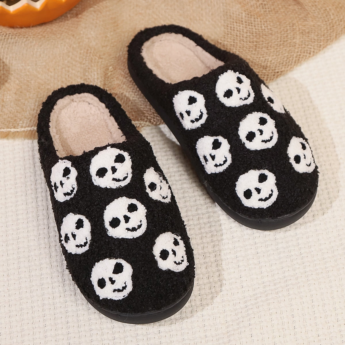 Chaussons Citrouille Halloween Femmes Hommes Broderie Doigt