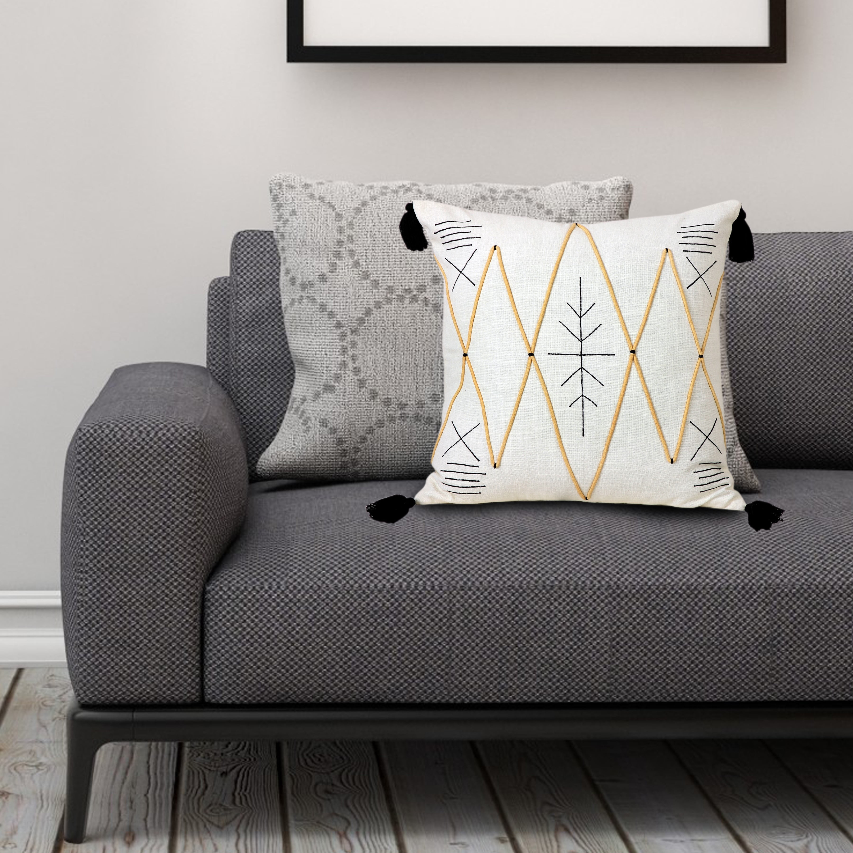 Ox Bay 20" x 20" Hand-Woven White/ Black Geometric Organic Cotton Pillow Cover