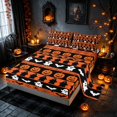 thumbnail image 2 of Homewish Pumpkin Ghost Stripe Queen Sheets, Happy Halloween Queen Sheet Sets, Black Orange White, 4pcs (1 Flat Sheet, 1 Fitted Sheet and 2 Pillowcases), 2 of 4