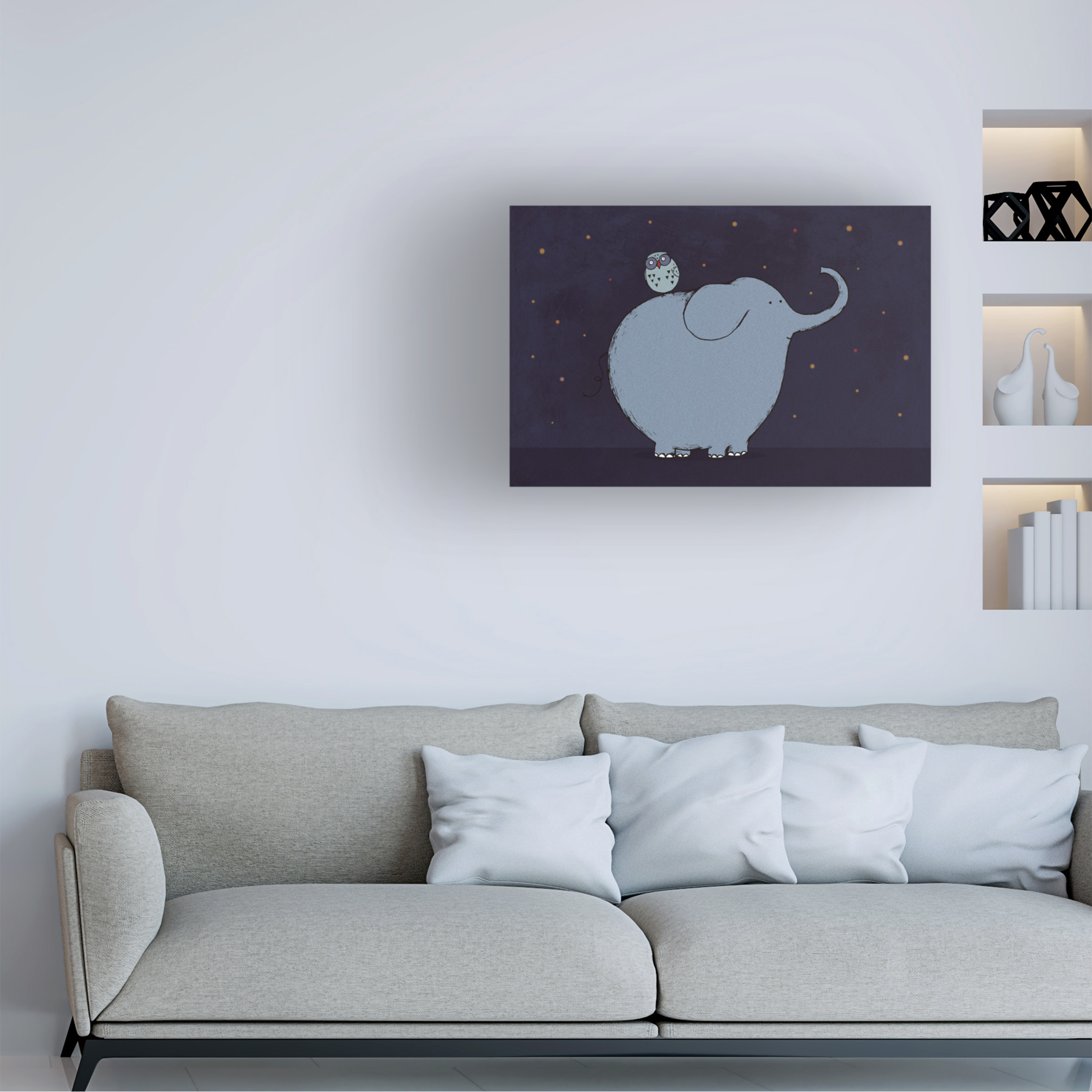 Carla Martell 'Owl and Elephant' Canvas Art