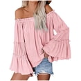 thumbnail image 1 of HongQid Womens Off The Shoulder Long Bell Sleeve Tops Flared Casual Loose Blouse, 1 of 6