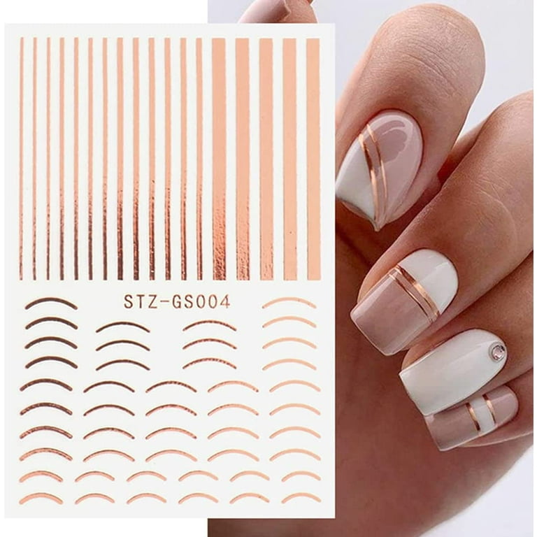 6 Sheet Gold French Fashion Line Nail Art Stickers Decals 3D Self-Adhesive  Nail Decals Gold Line Silver Line Nail Decorative Stickers Nails Art Design