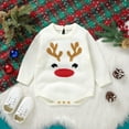 thumbnail image 5 of XDZJLR My First Christmas Baby Girl Outfit Xmas Deer Knit Sweater Long Sleeve Striped Jumpsuit Warm Fall Winter Clothes Onesie White 3-6 Months, 5 of 9