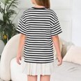 thumbnail image 4 of Dwellite Girls Striped Short Sleeve T Shirts for Kids Summer Oversized Tops Casual Crewneck Tees 2-13 Years Black 100, 4 of 4