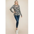 thumbnail image 2 of Army Camo Printed Cut Out Neckline Long Sleeves Casual Basic Top, 2 of 5