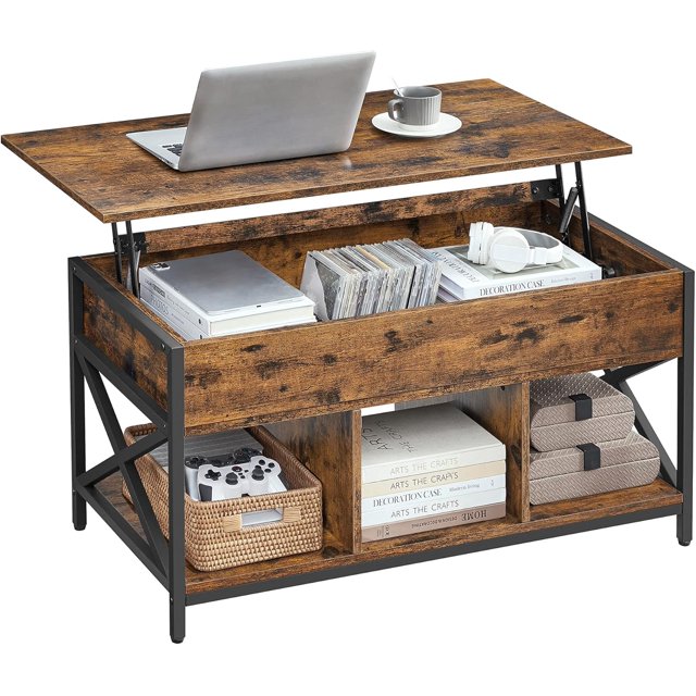 Industrial Coffee Table Height Adjustable, Lift Top Table with Hidden ...