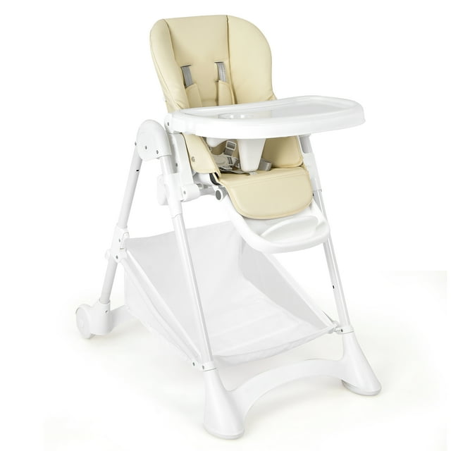 Costway Baby Convertible Folding Adjustable High Chair w/Wheel Tray Storage Basket Beige