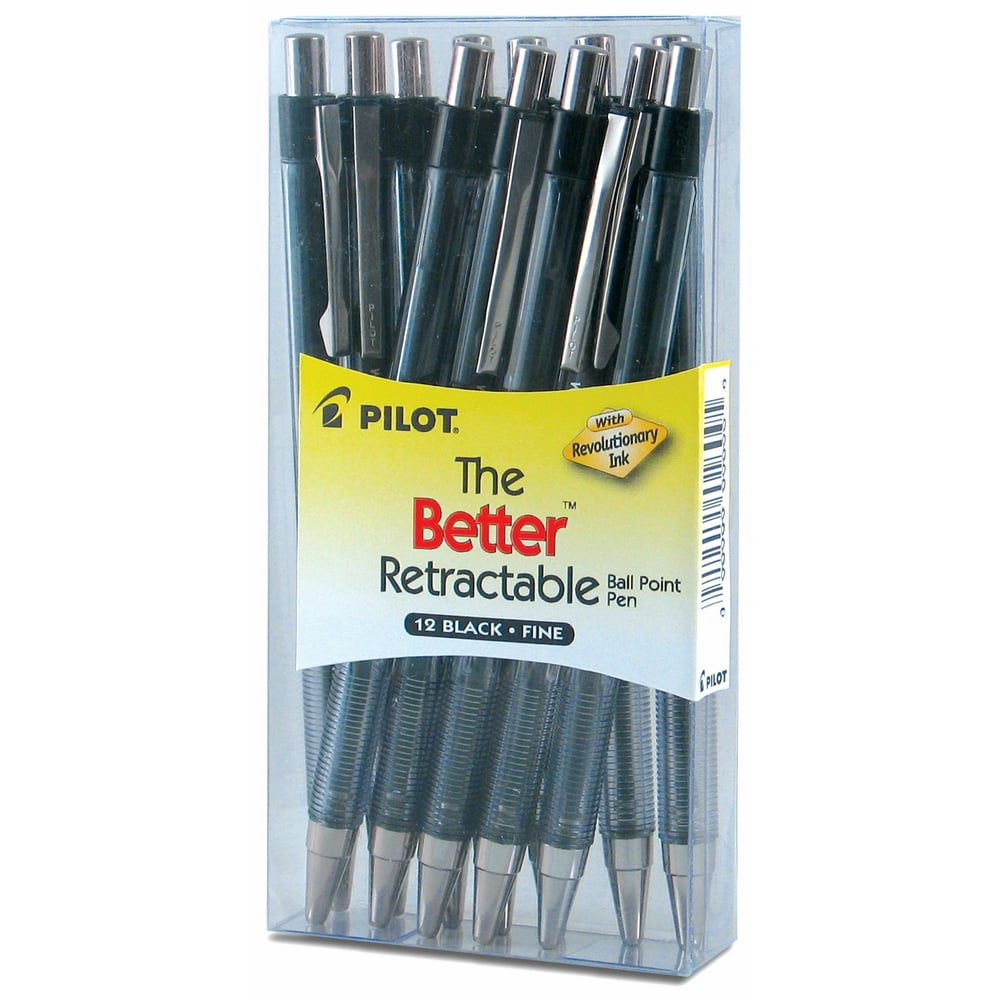 Pilot Better Retractable Ball Point Pen, Fine Point, Black Ink, Box of 12