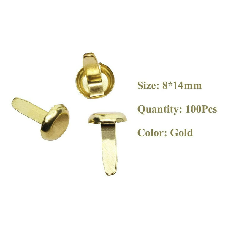 1/2 Inch Brass Paper Fasteners, Mini Paper Fasteners for Handicraft  Projects, Decorative , 8 x 14 mm (Gold)