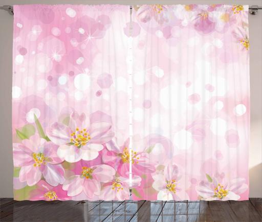 Rose Curtains 2 Panels Set Blossoming Spring Flowering Cherry