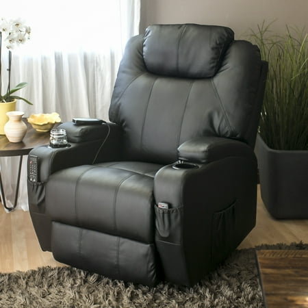 Best Choice Products Executive Faux Leather Swivel Electric Massage Recliner Chair w/ Remote Control, 5 Heat & Vibration Modes, 2 Cup Holders, 4 Pockets,