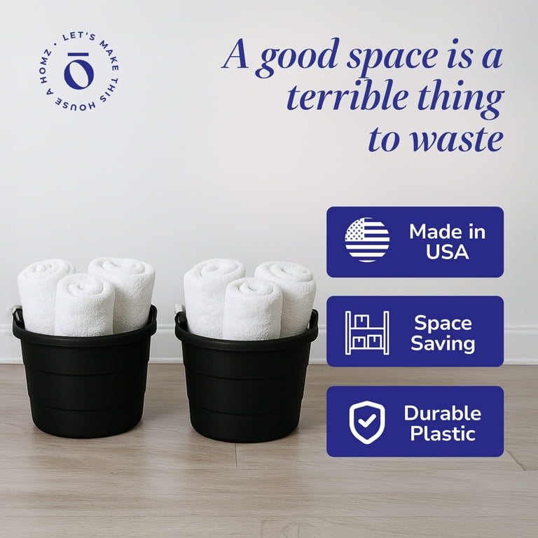 Homz 18 Gallon Utility Storage Bucket Tub with Rope Handles, Black