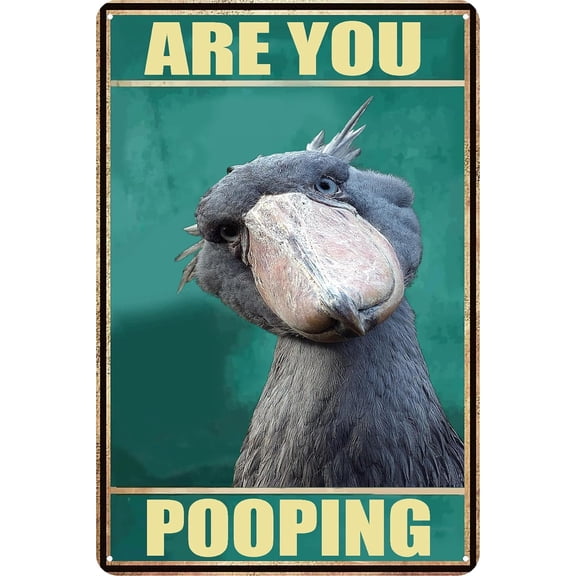 Funny Sign Vintage Tin Metal Sign Retro Wall Art Are You Pooping Shoebill for Bathroom Study Entryway Living Room and Bar Great Gift for Friends 12x8 Inch (Shoebill)