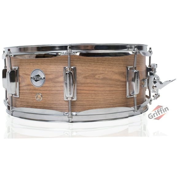 Oak Wood Snare Drum by GRIFFIN - PVC on Poplar Wood Shell 14" x 5.5" - Percussion Musical Instrument with Drummers Key for Students  Professionals by GeekStands.com