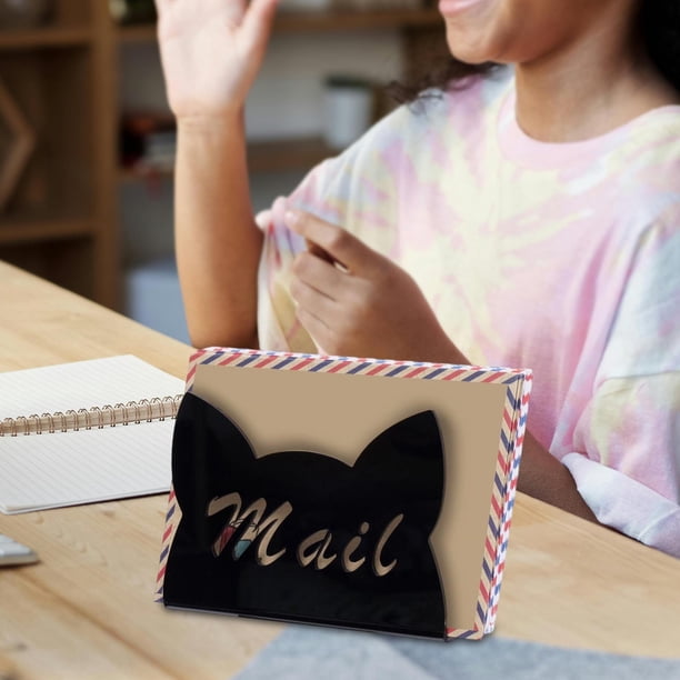 Portacorreos de acrílico para escritorio, organizador de correo, estante de almacenamiento, soporte de escritorio para cartas, tarjetas, papel, Negro