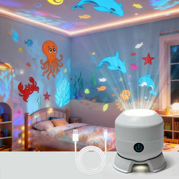 Salange LED Projector Night Light,Dynamic Rotating Ocean-Themed Projections,Adjustable Brightness and Multi-Angle Projection Base for Home/Outdoor Decoration,White