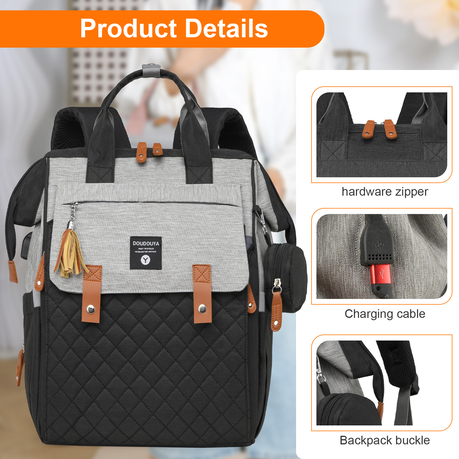 Eurhowing Baby Diaper Bag Backpack for Mom & Dad, Large Capacity Baby Bag with Stroller Straps & Insulated Pocket, Waterproof Diaper Backpack for Travel, Black