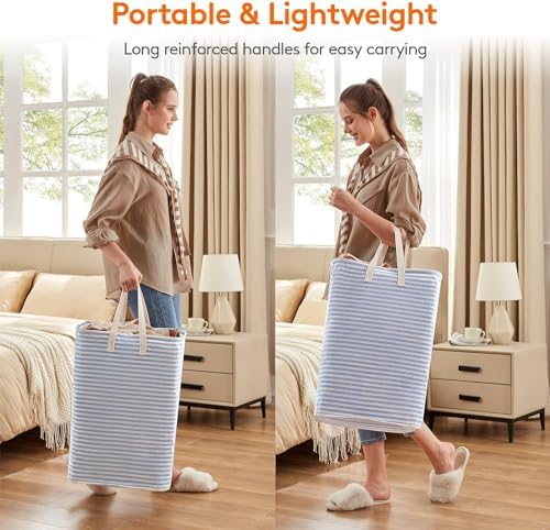 3 Pack Laundry Hamper Large Collapsible Laundry Baskets, Freestanding Waterproof Clothes Hamper with Easy Carry Handles in Laundry Room Bedroom Bathroom College Dorm, Blue, 3 x 80L