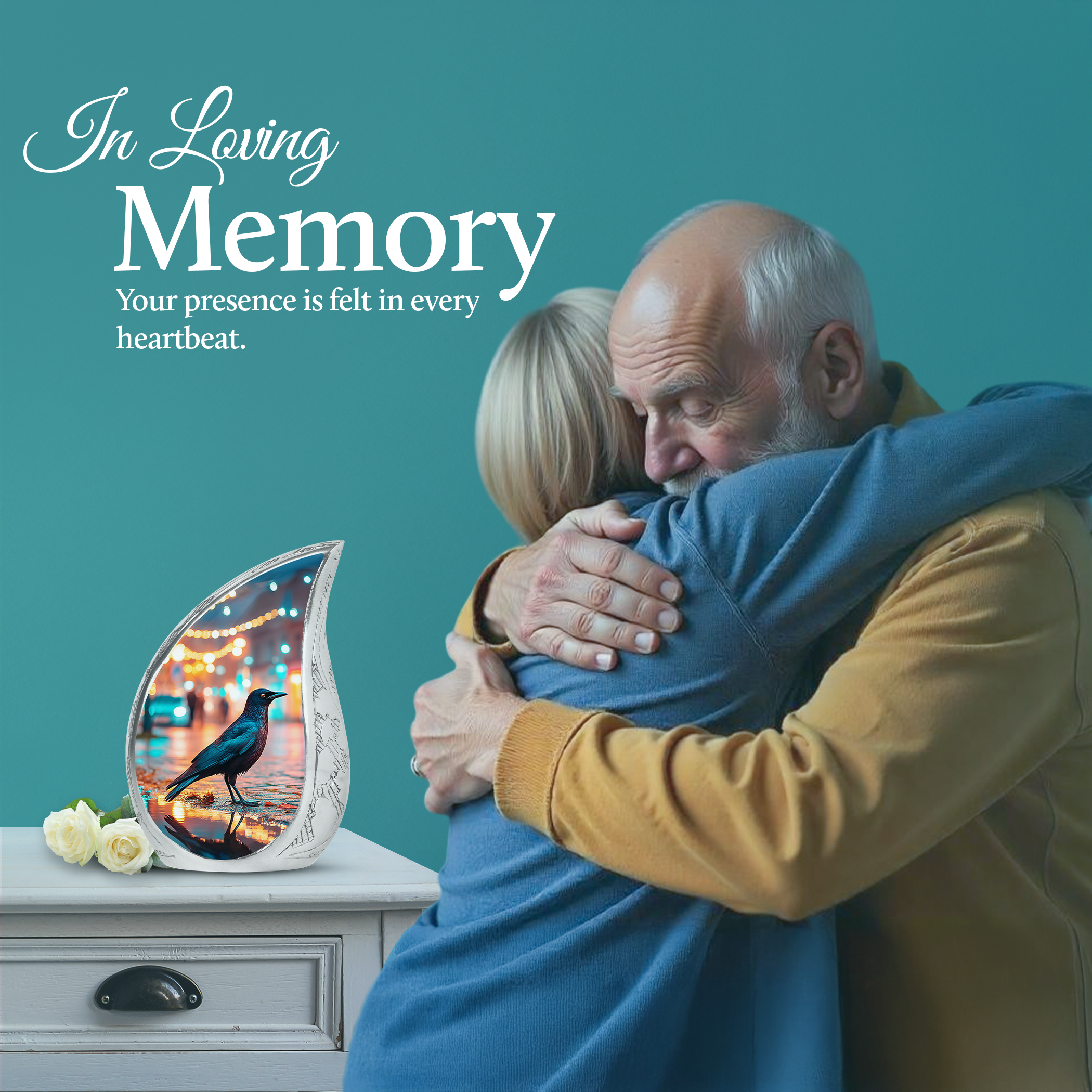 SABURIAL Crow Urn - Mini Funeral Urns for Adult Male Ash - Beautiful Cremation Urns for Dad Ashes - Lovely Funeral Urn for Men Ash - Combo - 10 Inch Large & 3 Inch