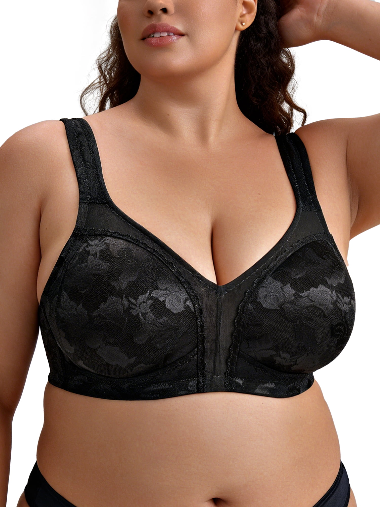 Deyllo Women Plus Size Bras Full Coverage Minimizer Wirefree Non Padded Comfort Black Bras Clothes-Size 40C