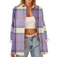 thumbnail image 2 of Lenpel Button down Shirts for Women Trendy Long Sleeve Collared Plaid Business Casual Tops Loose Tunic Blouses(Purple,X-Large), 2 of 5