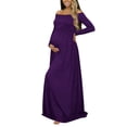 thumbnail image 2 of Conairie Maternity Dress for Baby Shower Long Sleeve off Shoulder Elegant Flowy Midi Dress Photoshoot Pregnancy Summer Wedding Dress Dark Purple M, 2 of 6