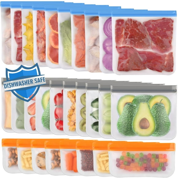Bolsas reutilizables para almacenar alimentos Lerine, paquete de 28, aptas para lavavajillas
