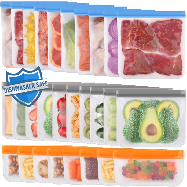 Bolsas reutilizables para almacenar alimentos Lerine, paquete de 28, aptas para lavavajillas