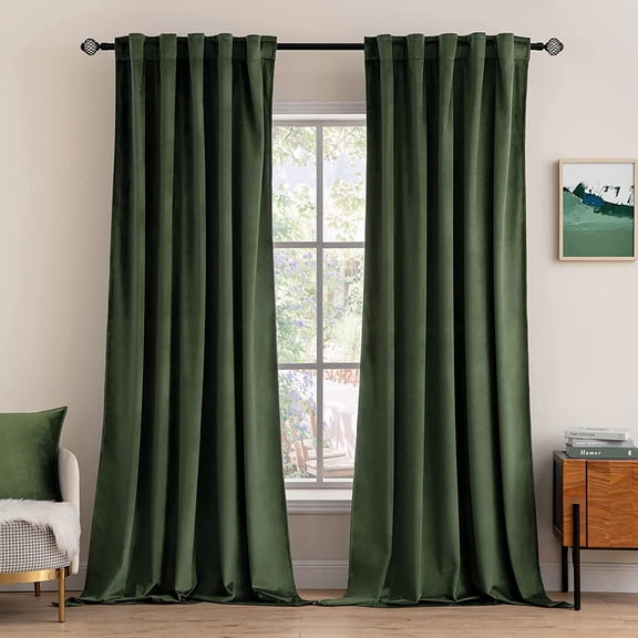 Velvet Curtains 84 inches 2 Panels - Luxury Blackout for Bedroom Living Room Thermal Insulated Super Soft Window Drapes Rod Pocket & Back Tab Olive Green W52 x L84