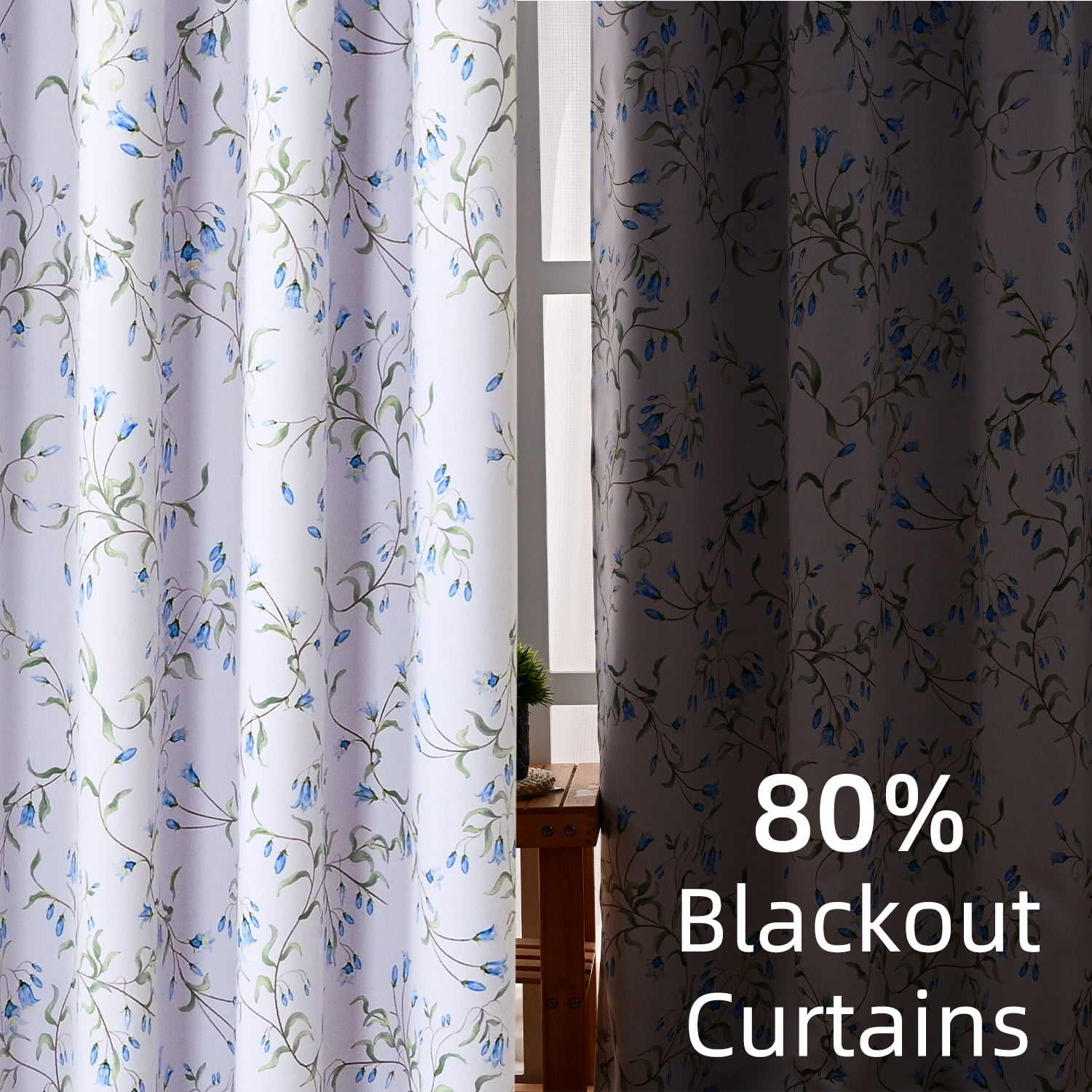 Alishomtll Blackout Curtains Country Floral Printed Thermal Insulated Window Drapes for Bedroom Living Room 84 Inches Long,52" Wide, 2 Panels