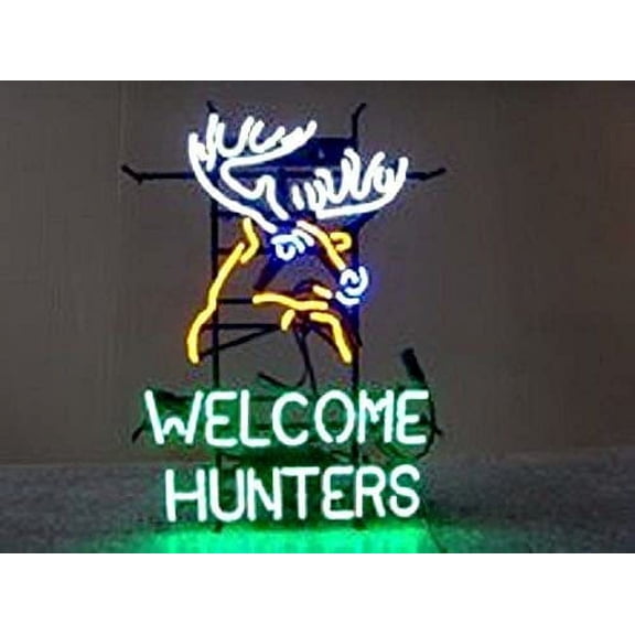 Queen Sense 20"x16" Welcome Hunters Deer Neon Sign Man Cave Pub Bar Artwork Handmade Wall Decor Neon Light 120WHD