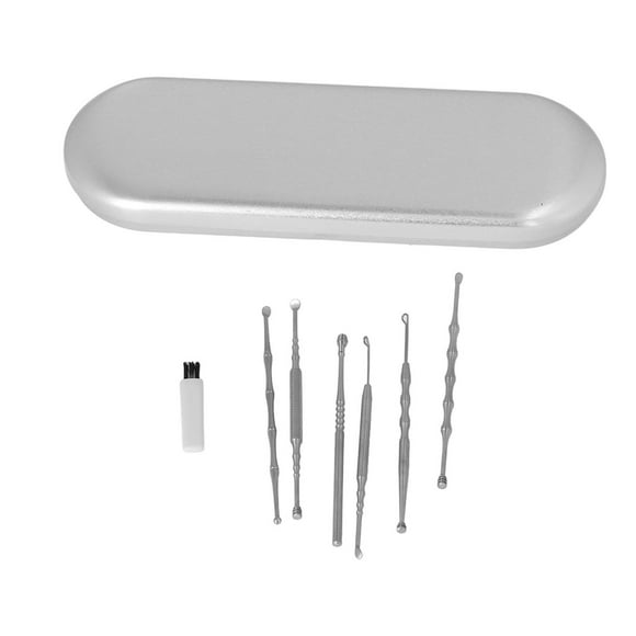 Kit De Nettoyage De Cire d'oreille, Dissolvant De Cire d'oreille en Acier Inoxydable avec Boîte De Rangement, Outil De Retrait De Cire pour Les Voyages à Domicile(Argent)